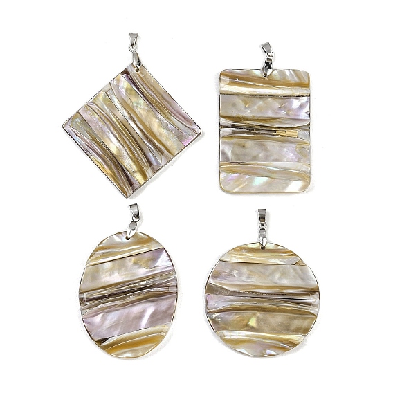 Естественных пресноводных оболочки большие кулоны, с фурнитурой из сплава и нержавеющей стали, цвет нержавеющей стали, цвет морской раковины