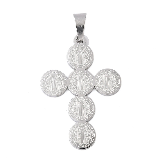 304 из нержавеющей стали святой крест подвески Benedict медаль, 43x30x2 мм, отверстие : 5x9 мм