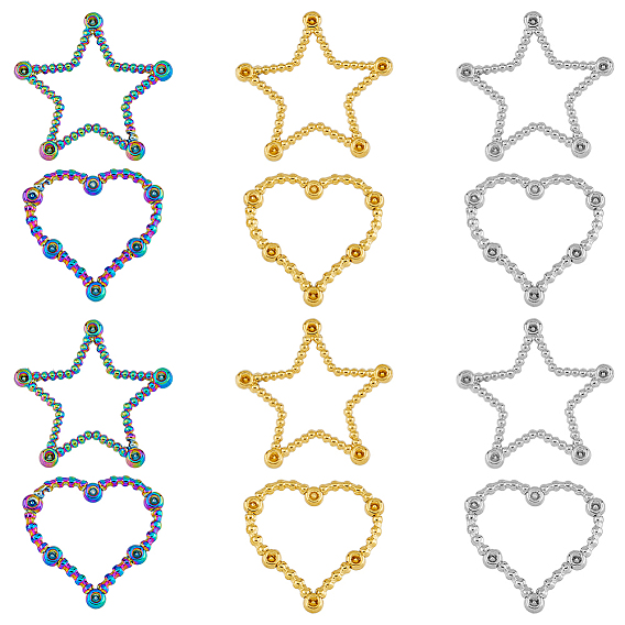 12 шт. 6 стили ионное покрытие (IP) 304 соединительное кольцо из нержавеющей стали со стразами, звезда и сердца