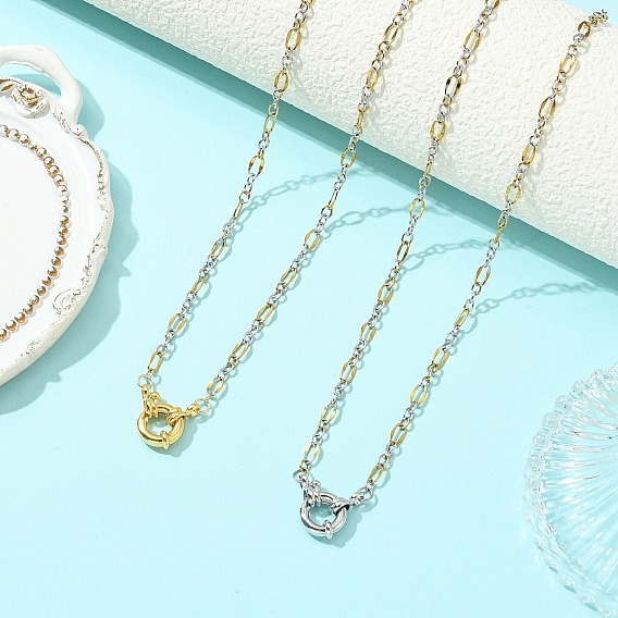 2Pcs 2 Colors 3MM Two Tone 304 Stainless Steel Figaro Chain Necklaces, with Brass Spring Ring Clasps