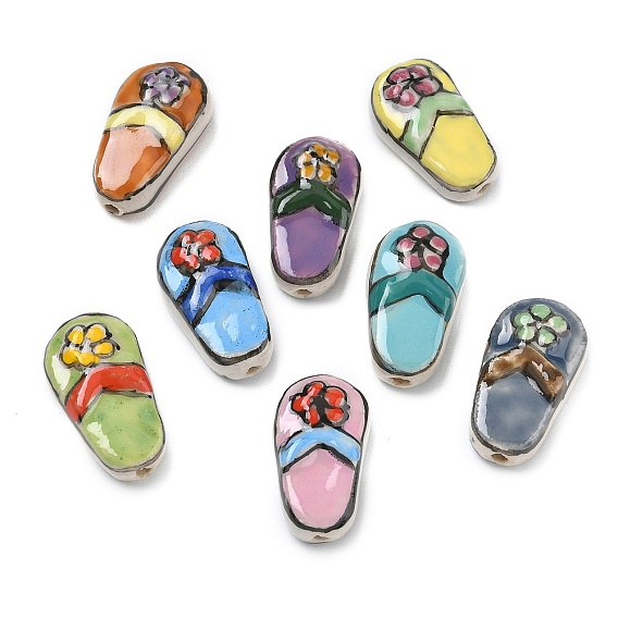 Handmade Porcelain Beads, Hand Painted, Famille Rose Porcelain, Slipper with Flower