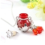 Glitter Glass Crown Perfume Bottle Pendant Necklace with Alloy Cable Chains, Essential Oil Vial Necklace with Bead Tassel Charm for Women