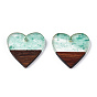 Transparent Resin & Walnut Wood Pendants, with Glitter Powder, Heart Charms