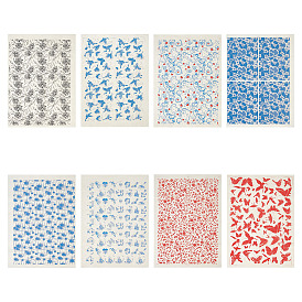8 Stück 8 Stile Papier Keramik Aufkleber, Töpferkeramik Ton-Transferpapier, Unterglasur-Blumenpapier