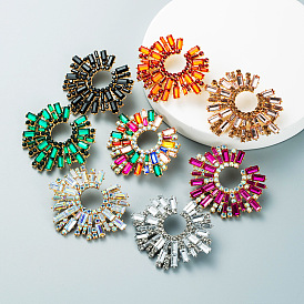 Colorful Sunflower Earrings with Sparkling Rhinestones for Women's Evening Party