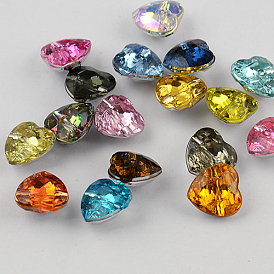 1 hoyos corazón botones rhinestone de acrílico de Taiwán, facetado y plateado plateado hacia atrás