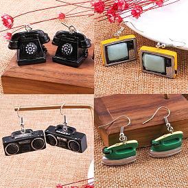 Alloy Enamel Dangle Earrings, Platinum