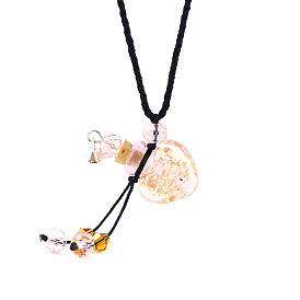 Collier pendentif bouteille de parfum coeur au chalumeau avec perles de verre, bijoux de fiole d'huile essentielle pour les femmes