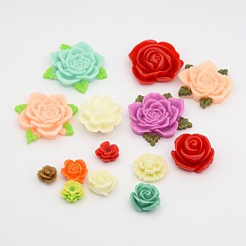 Cabochons de la resina de la flor de estilo mixto, 10~38x6~12 mm, Bandeja: 8~32 mm
