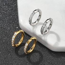 304 серьги-каффы из нержавеющей стали с микропаве из прозрачного кубического циркония, ионное покрытие (ip), кольцо