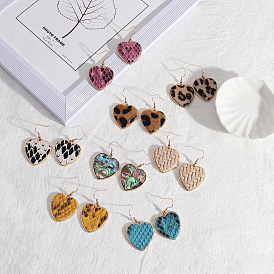 Leopard Print Heart-shaped Leather Earrings - Fashionable and Personalized Jewelry