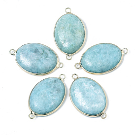 Natural Dyed White Jade Links/Connectors, with Golden Plated Brass Loops, Oval