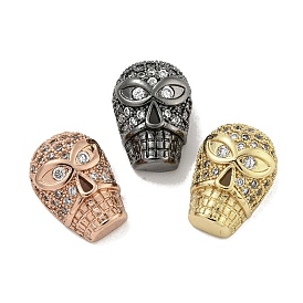 Brass Micro Pave Clear Cubic Zirconia Beads, Skull