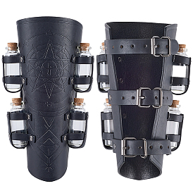 1 Пара регулируемых браслетов из искусственной кожи с подвесками в виде стеклянных бутылочек, рунические слова один скандинавский викинг амулет рукавица браслет, манжета для защиты запястья для мужчин