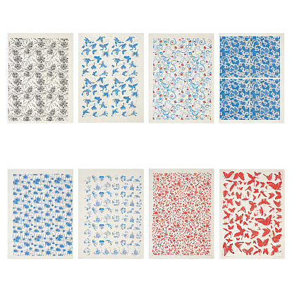 8 Stück 8 Stile Papier Keramik Aufkleber, Töpferkeramik Ton-Transferpapier, Unterglasur-Blumenpapier