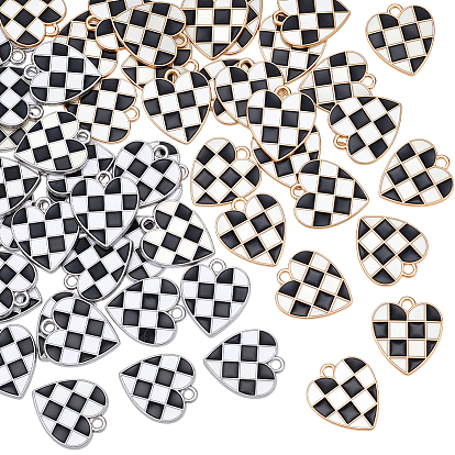 52 шт 2 стили подвески из сплава эмали, без кадмия и без свинца, сердце, клетчатые подвески