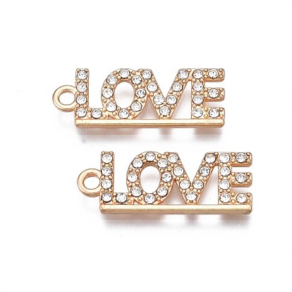 Alloy Pendants, with Crystal Rhinestone, Cadmium Free & Nickel Free & Lead Free, Word Love