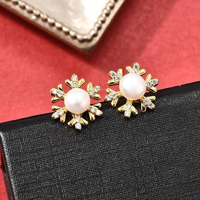 925 серьги-гвоздики из стерлингового серебра с прозрачным кубическим цирконием, с имитацией жемчужины из ракушки