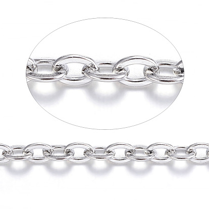 304 Stainless Steel Cable Chains, Unwelded, with Spool, Flat Oval, for Jewelry Making