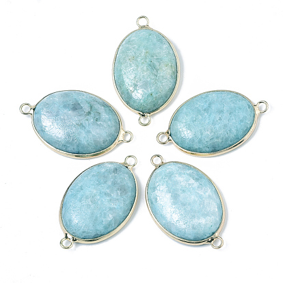 Natural Dyed White Jade Links/Connectors, with Golden Plated Brass Loops, Oval