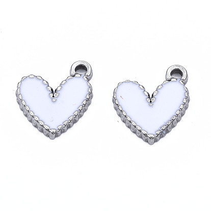 304 Stainless Steel Charms, with Enamel, Heart