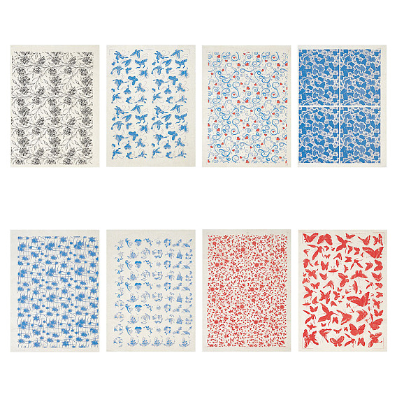 8Pcs 8 Styles Paper Ceramic Decals, Pottery Ceramics Clay Transfer Paper, Underglaze Flower Paper