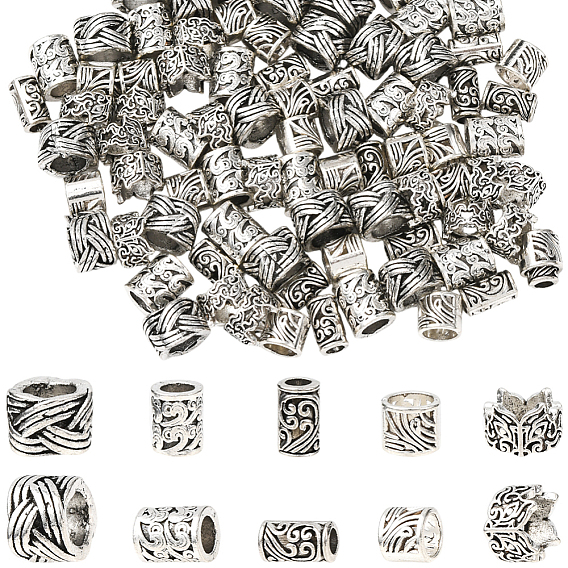 100 шт 5 стили европейские бусины из сплава в тибетском стиле, бусины с большим отверстием, колонка