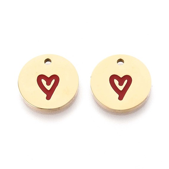 304 из нержавеющей стали шармы эмали, плоский круглый с подвеской в виде сердца