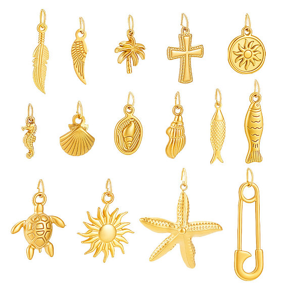 15Pcs 304 Stainless Steel Pendants, Mixed Shapes, with Jump Ring