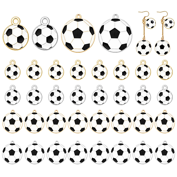 40Pcs 4 Styles Zinc Alloy Pendants, Football Charms, with Enamel