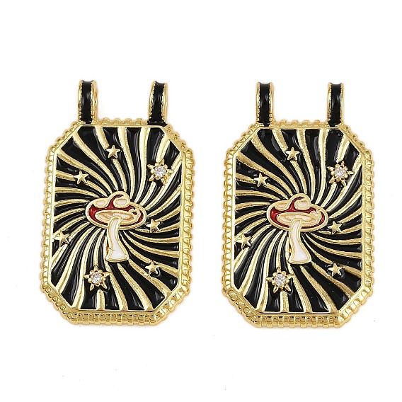 Латунные микро проложить кубического циркония подвески, прямоугольник с грибом, с эмалью, стойки покрытие, долговечный, без кадмия и без свинца