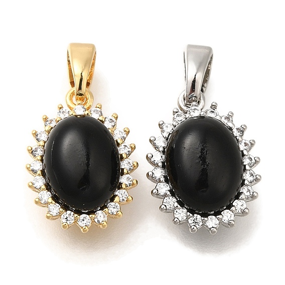 Подвески из латуни микропаве с фианитами и стеклом, овал с подвесками-кабошонами, с целью перехода в кольце