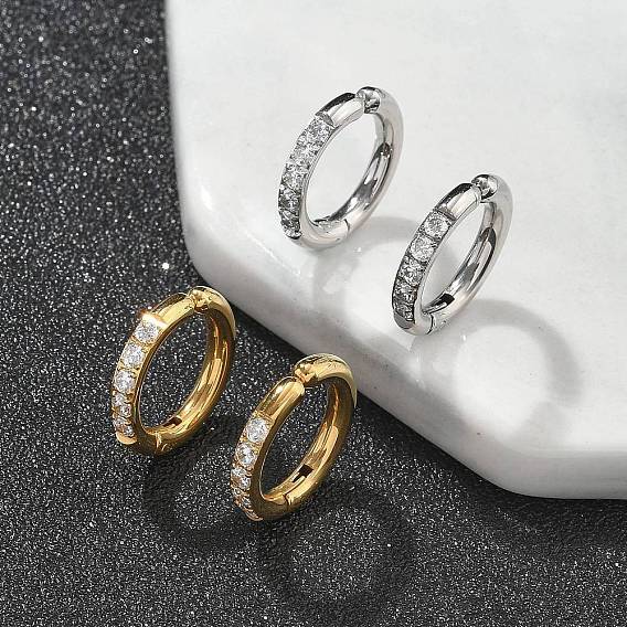 304 серьги-каффы из нержавеющей стали с микропаве из прозрачного кубического циркония, ионное покрытие (ip), кольцо