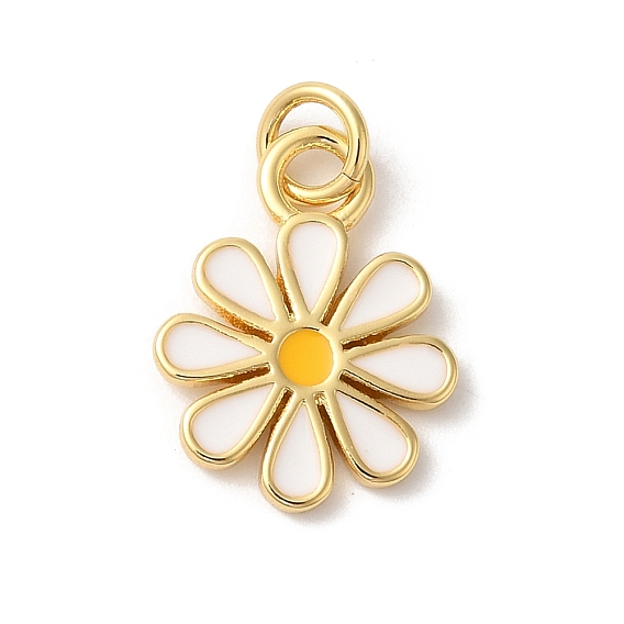 Подвески из латуни с эмалью в стойку, с целью перехода в кольце, долговечный, без кадмия и без свинца, цветочный шарм, реальный 18 k позолоченный