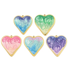 Ion Plating(IP) 304 Stainless Steel Pendants, with Enamel, Real 18K Gold Plated, Heart Charm