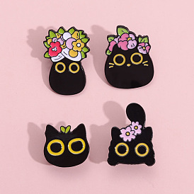 Cartoon black cat flower series cute cute fashion creative all-match bags clothing accessories badge