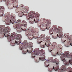 Natural Lepidolite/Purple Mica Stone Beads Strands, Flower