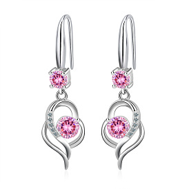 Sweet and Elegant Pink Diamond Heart Drop Earrings - Artistic and Charming