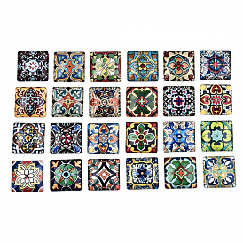 Glass Cabochons, Square with Floor Tile Pattern