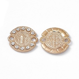 Alloy Connector Charms, with Crystal Rhinestones, Flat Round Links with Religion Virgin Pattern