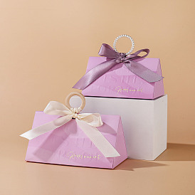 European Style Wedding Dress Paper Candy Gift Packaging Boxes with Ribbon, Foldable Storage Boxes for Wedding, Triangle