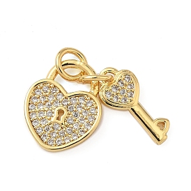 Латунные микро проложить кубического циркония подвески, без кадмия и без свинца, сердца и ключ, с целью перехода в кольце