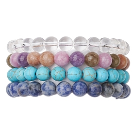 4Pcs Constellation 8mm Round Gemstone Beaded Stretch Bracelets for Women