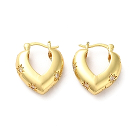 Boucles d'oreilles créoles cœur en zircon cubique transparent avec étoile, bijoux en laiton pour femmes
