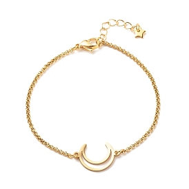 201 Stainless Steel Crescent Moon Link Bracelet with 304 Stainless Steel Box Chains for Women