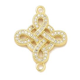 Brass Clear Cubic Zirconia Knot Connector Charms, Rack Plating, Long-Lasting Plated, Lead Free & Cadmium Free