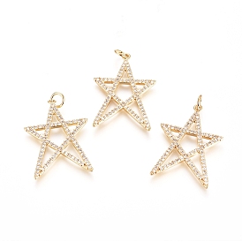 Micro latón allanan colgantes cúbicos del zirconia, con anillo de salto, larga duración plateado, estrella, real 18 k chapado en oro