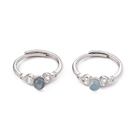 Heart Natural Gemstone Adjustable Rings, Platinum Tone Brass Finger Rings for Women