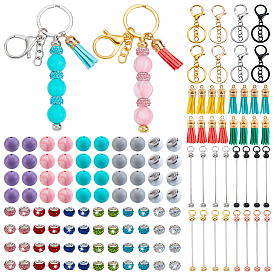 DIY-Schmuck-Schlüsselanhänger-Sets, einschließlich Schlüsselbundverschlüsse aus Legierung, Schlüsselanhänger aus Eisenstange mit Perlen, Silikonperlen, Strassperlen im europäischen Stil und Quastenanhänger