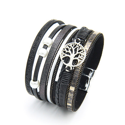 Bohemian Style Handmade Braided Hollow Tree Bracelet - Multilayer European and American Leather Bracelet.